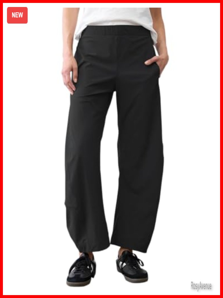 Wide Leg Barrel Pants Hidden Elastic Quick Dry Travel Crop Ankle Trousers With